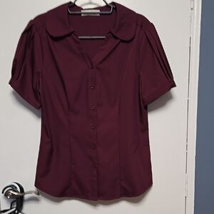 Women's Burgundy Button-Up Blouse